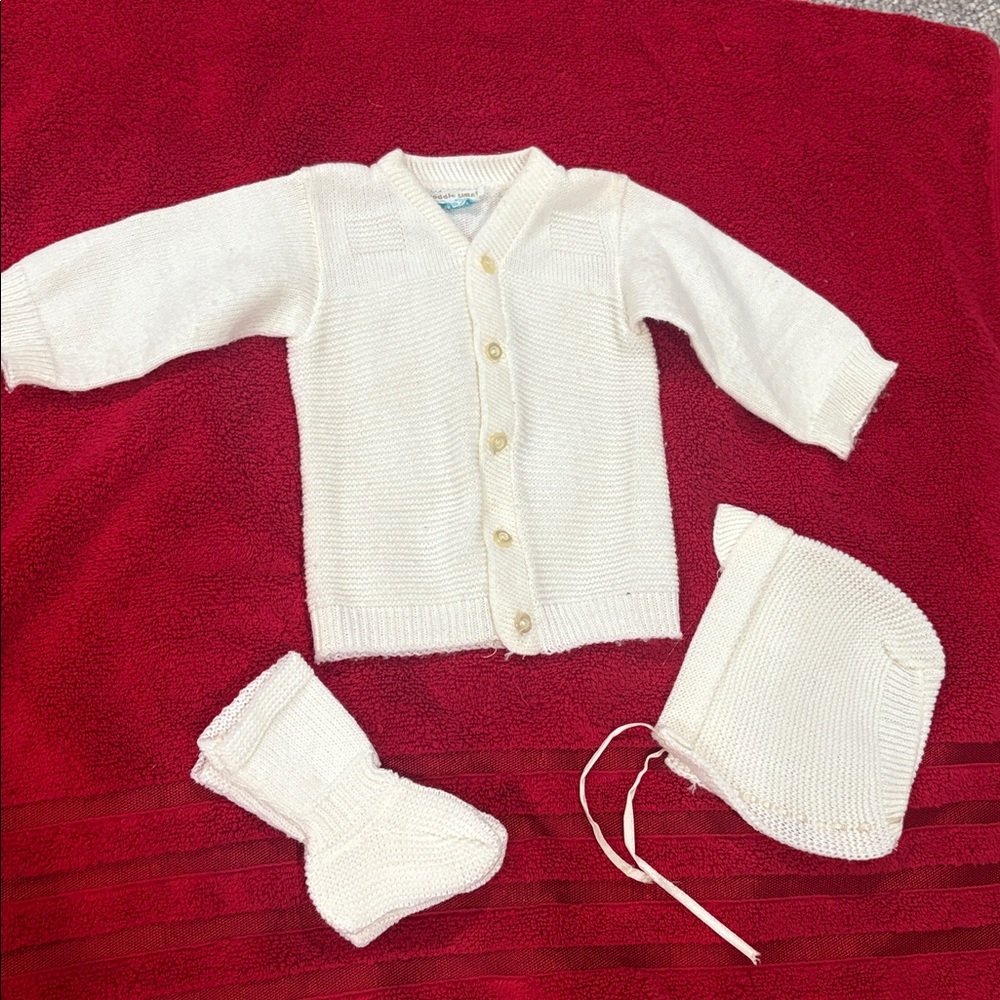 Vintage Cream Knit Baby Cardigan Set